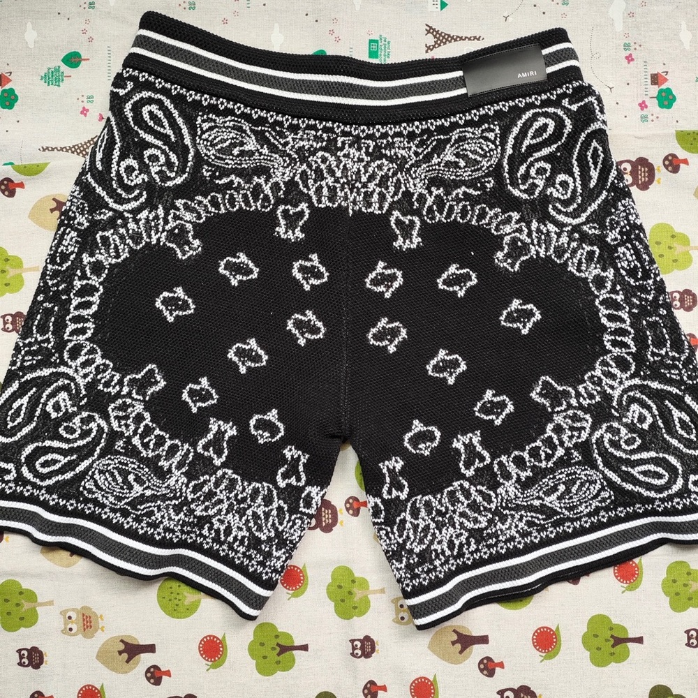 AMIRI Black & White Paisley Knit Athletic Shorts - Picture 2 of 6